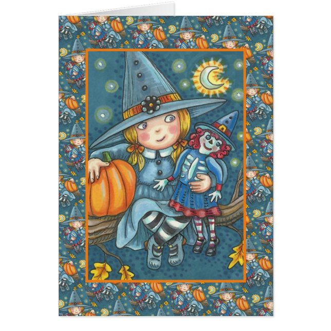 CUTE LITTLE WITCH, RAG DOLL, HAPPY HALLOWEEN Verse OBS Kort (Framsidan)