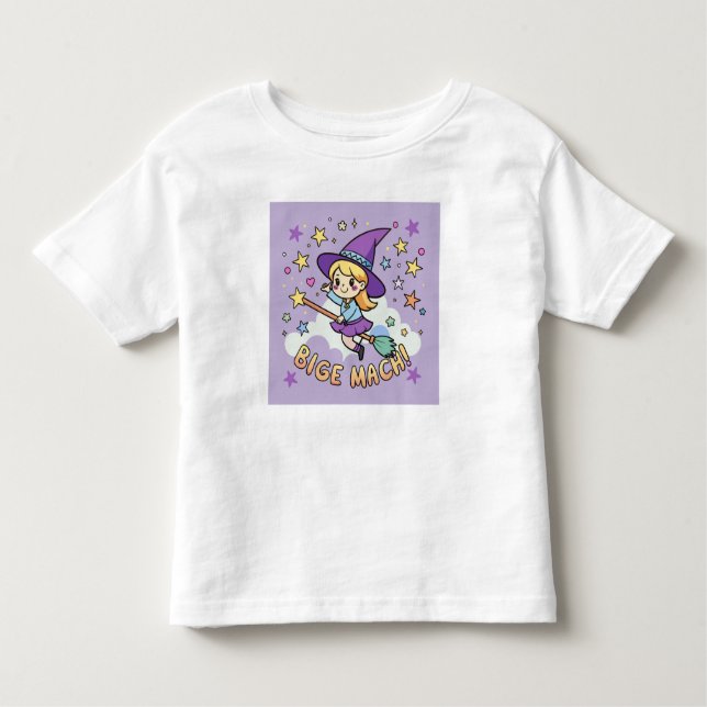 Cute Little Witch som flyger på Broom Halloween Ve T Shirt (Framsida)