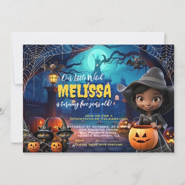 Cute Little Witch Spooktacular Birthday-inbjudan Inbjudningar (Framsida)
