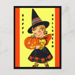 Cute Little Witch, vacker Halloween Vykort
