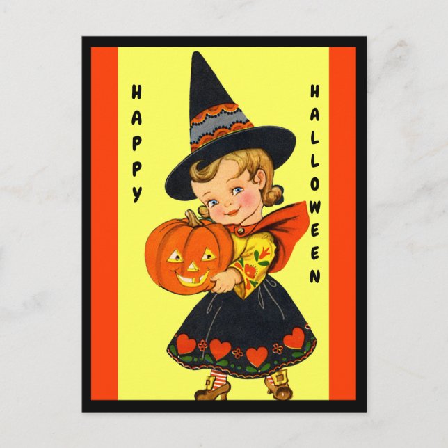 Cute Little Witch, vacker Halloween Vykort (Framsida)