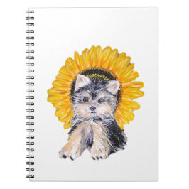Cute Little Yorkshire puppy hund & solroskonst Anteckningsbok