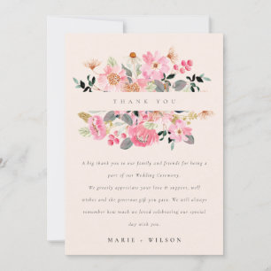 Cute Living Rosa Watercolor Blommigt Bröllop Tack Kort
