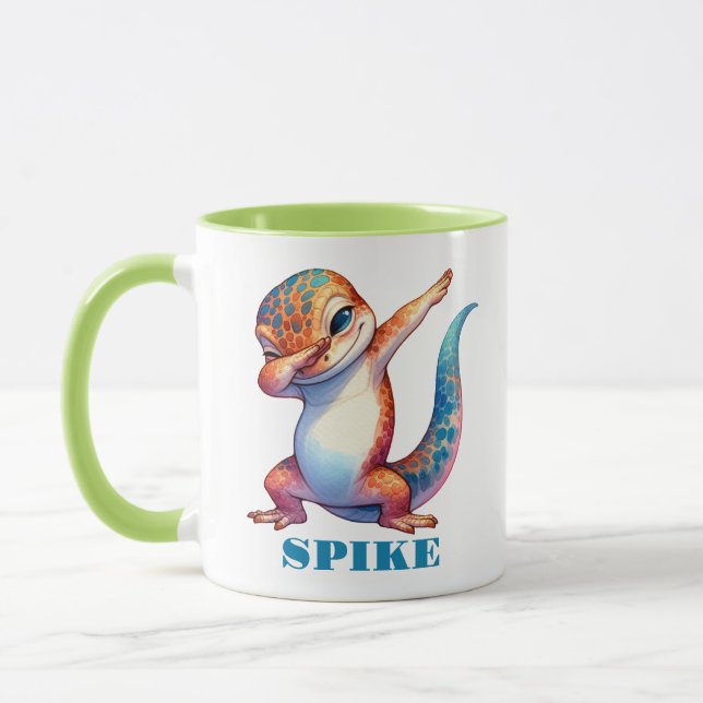 Cute Lizard Dabbing Orange Blue Grönt Mugg (Vänster)