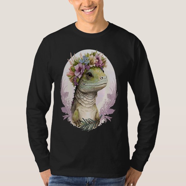 Cute Lizard Flower Crown Lizard T Shirt (Framsida)