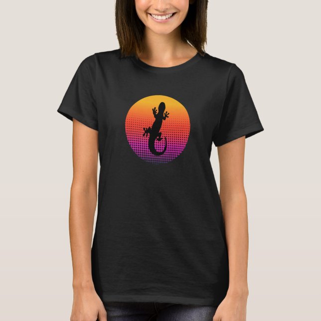Cute Lizard Gecko Animal Silhouette at Sunset for  T Shirt (Framsida)