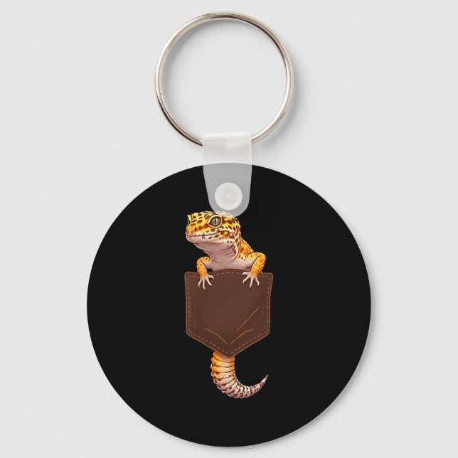Cute Lizard Reptile Leopard Gecko Pocket Funny Men Nyckelring (Framsida)