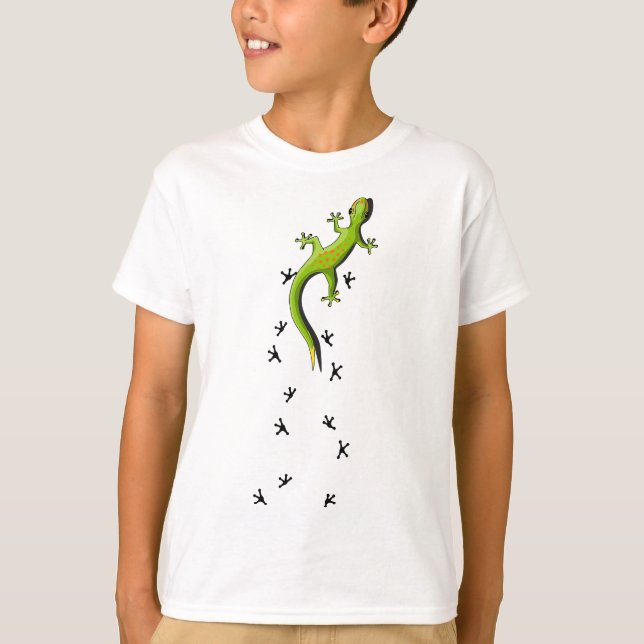 Cute Lizard Reptile with Tracks klättringsgecko T Shirt (Framsida)