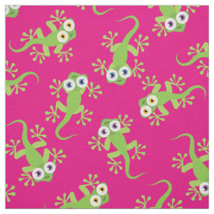 Cute Lizards Kids Gecko Tecknad Rosa Girls Tyg