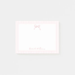Cute Ljus rosa Bow och Rand Gräns Post-it Block