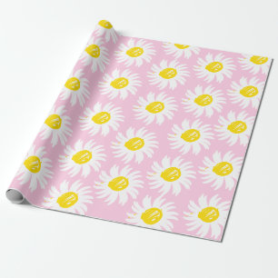 Cute ljus rosa daisy blommönster vår chic presentpapper