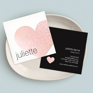 Cute Ljus rosa Glitter Heart Beauty Salon Fyrkantigt Visitkort