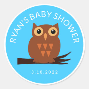 Cute Ljusbrun Uggla på Gren Baby Shower Classi Runt Klistermärke