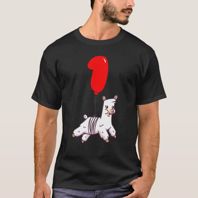 Cute Llama 1:a födelsedag Kids Balloon Party T Shirt (Framsida)
