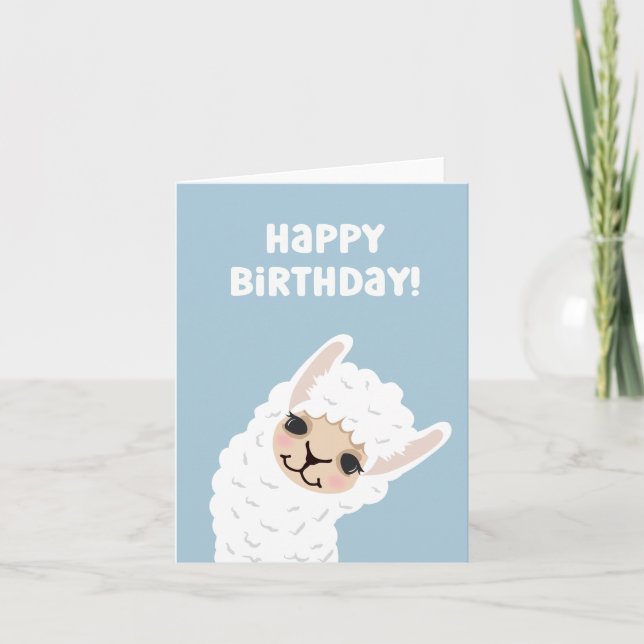 Cute Llama/Alpaca Blue Birthday Kort (Framsida)