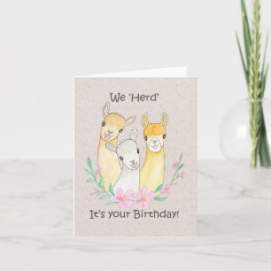 Cute Llama Alpaca Funny Animal puthday Kort