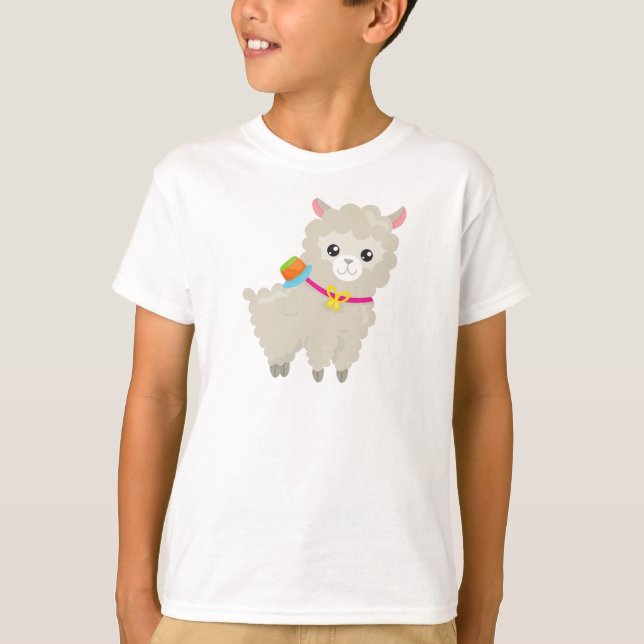 Cute Llama, Alpaca, Little Llama, Llama med hög T Shirt (Framsida)