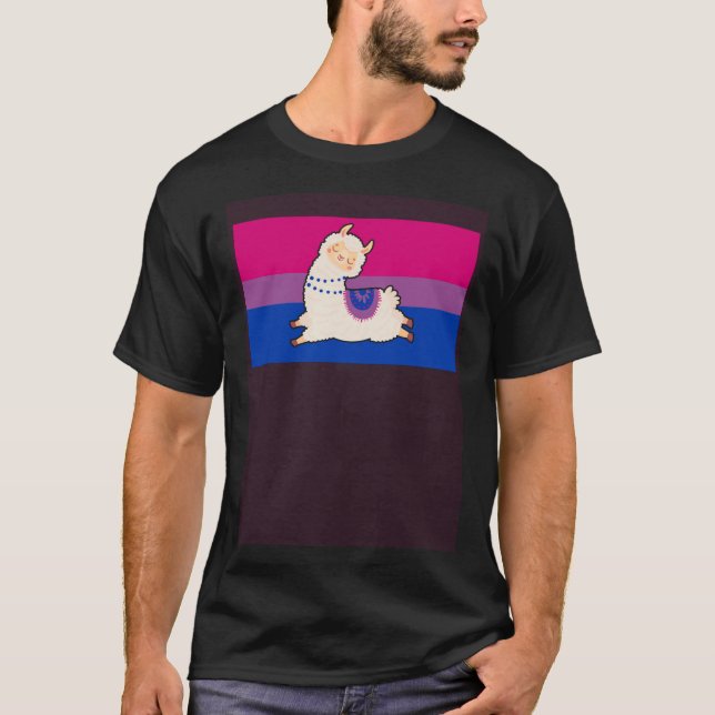Cute Llama Alpaca Love Bisexual Pride Flag Floral  T Shirt (Framsida)