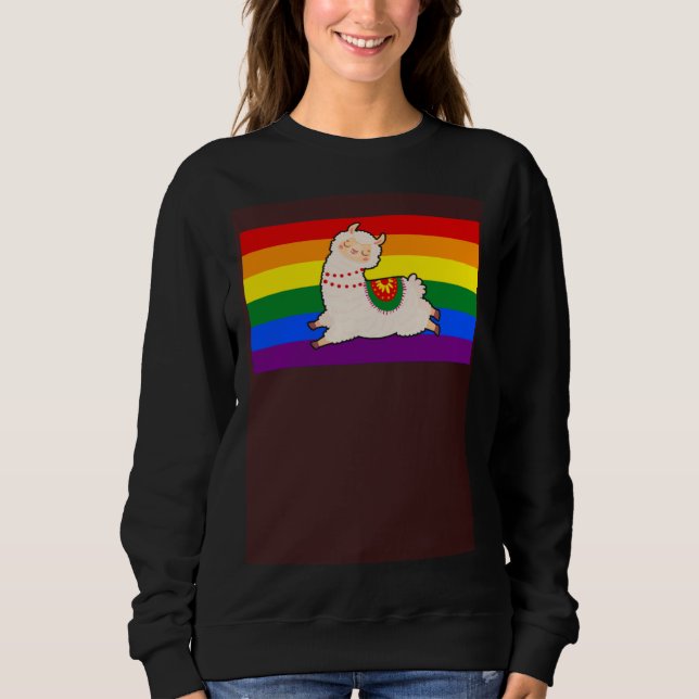 Cute Llama Alpaca Love Gay Pride Flag Floral Summe T Shirt (Framsida)