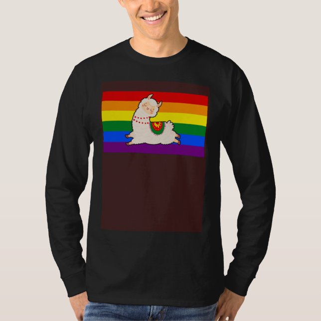 Cute Llama Alpaca Love Gay Pride Flag Floral Summe T Shirt (Framsida)