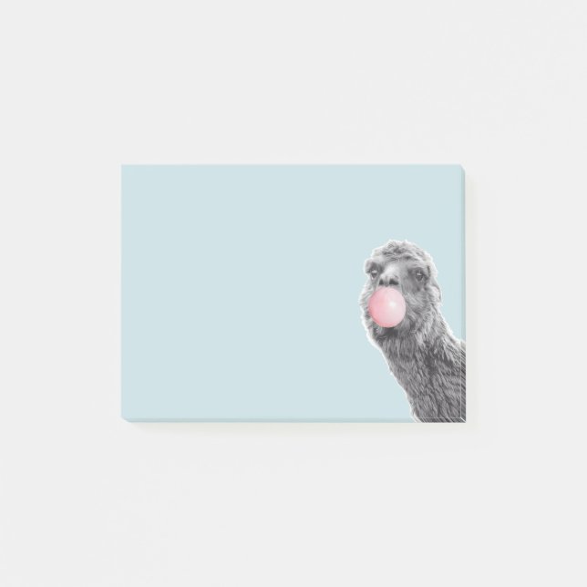 Cute Llama Alpaca med bubbelgum Post-it Block (Framsida)