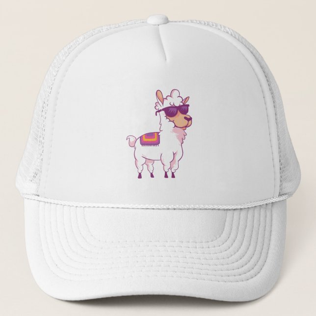 Cute Llama Alpaca med solglasögon Keps (Framsida)