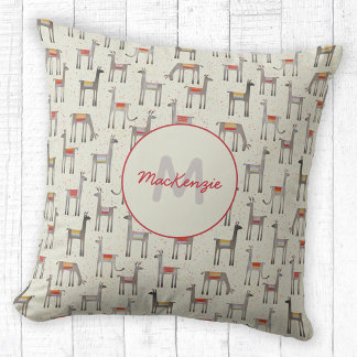 Cute Llama Alpaca Monogram Namn Kudde