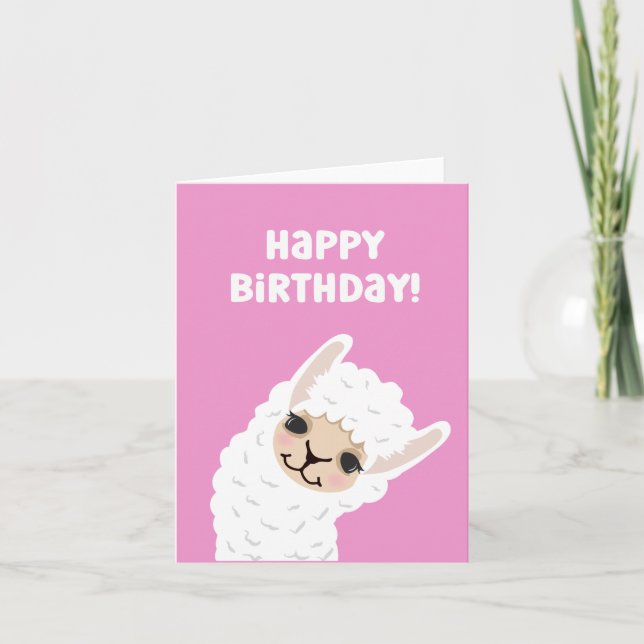 Cute Llama/Alpaca Rosa Birthday Card Kort (Framsida)