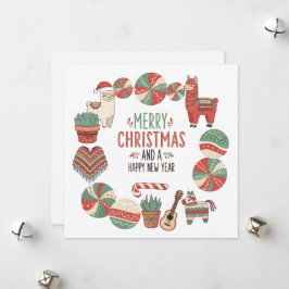 Cute Llama and Poncho Andean Christmas Card Julkort