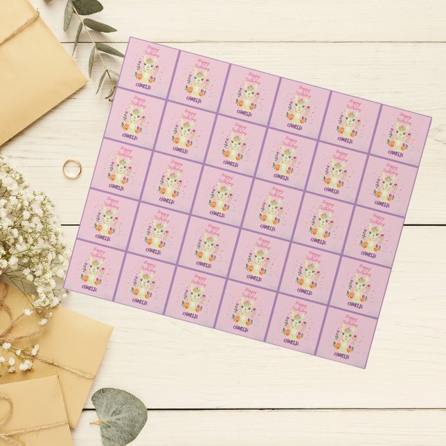 Cute Llama Animal Födelsedagsfest Colorful Mexican Presentpapper (Skapare uppladdad)