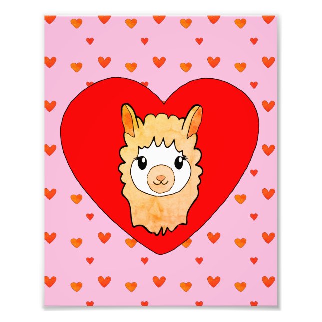 Cute Llama Ansikte Teckning Fototryck (Framsidan)