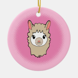 Cute Llama Ansikte Teckning Rosa Julgransprydnad Keramik