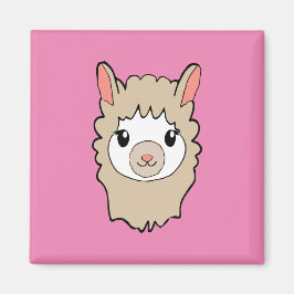 Cute Llama Ansikte Teckning Rosa Magnet