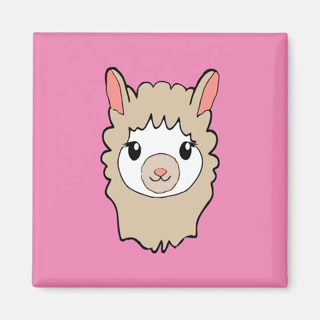 Cute Llama Ansikte Teckning Rosa Magnet (Framsidan)