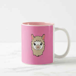 Cute Llama Ansikte Teckning Rosa Två-Tonad Mugg