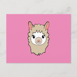 Cute Llama Ansikte Teckning Rosa Vykort