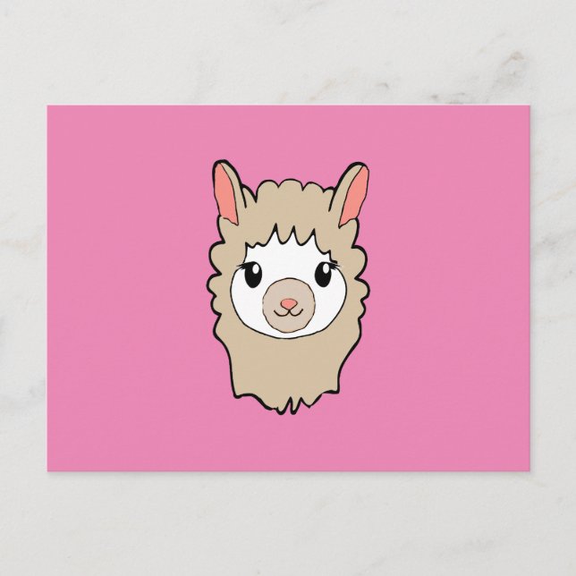 Cute Llama Ansikte Teckning Rosa Vykort (Framsida)