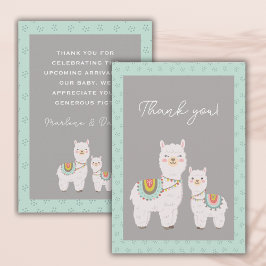 Cute llama aqua och grått babydusch tack kort