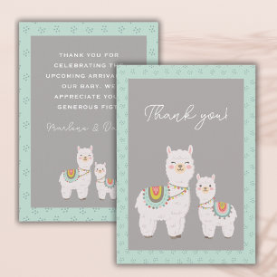Cute llama aqua och grått babydusch tack kort