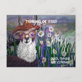 ... Cute Llama Art with Glass. och konst Vykort