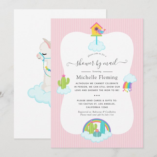 Cute Llama Baby Shower by Mail Inbjudningar (Fram/baksida)