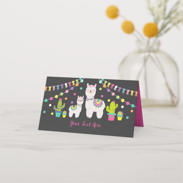 Cute Llama Baby Shower Cactus Fiesta Party Decor Placeringskort (Framsida)