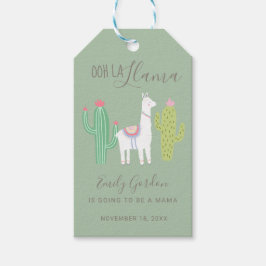 Cute Llama Baby Shower Succulents grönt Presentetikett
