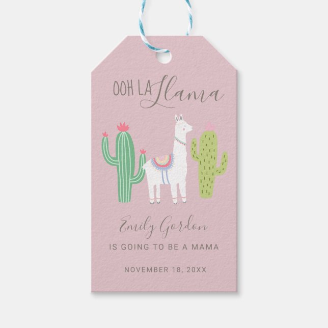 Cute Llama Baby Shower Succulents-rosa Presentetikett (Framsidan)