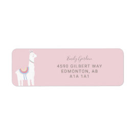 Cute Llama babyduschflicka rosa och brunt Returadress Etikett
