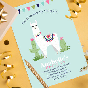 Cute Llama Barns födelsedag Party Inbjudningar