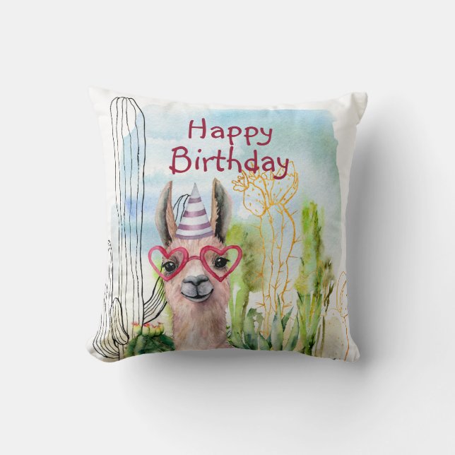 Cute Llama Birthday Kudde (Framsida)