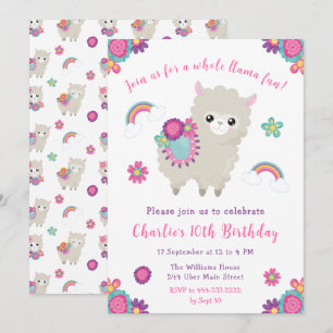 Cute Llama Blommigt Birthday-inbjudan Inbjudningar