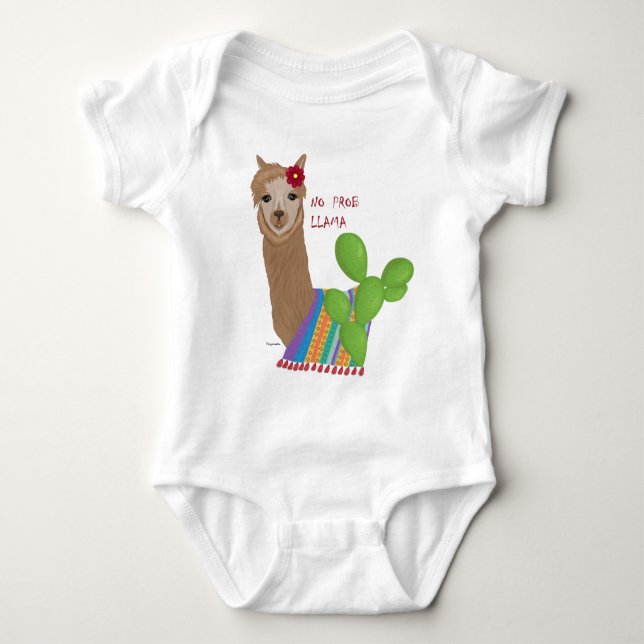 Cute Llama Blommigt Cactus No Prob-Llama T Shirt (Framsida)