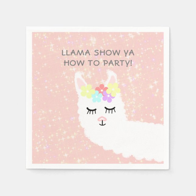 Cute Llama Blommigt  Rosa Födelsedagsfest Pappersservett (Framsidan)